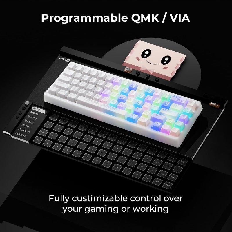 HITIME XVX M67 Wireless 60% Percent Keyboard, QMK/VIA Topographic Gaming Keyboard, Tri-Mode Thocky Creamy Mechanical Key Board, Hot Swappable Gasket Mount RGB IMD Tech for Win/Mac, Miami Theme, White - Image 4